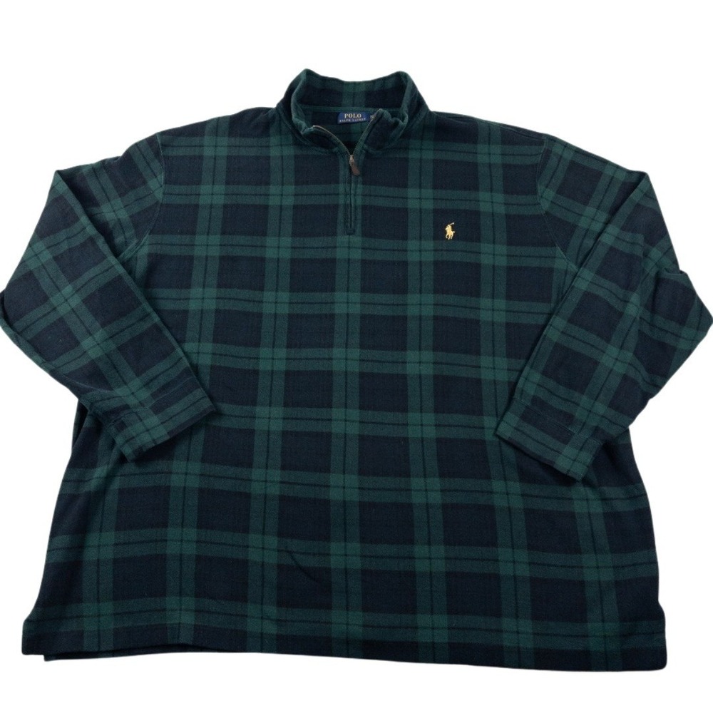 Polo Ralph Lauren Pullover Mens 4XLT Green Blackwatch Plaid Estate Quarter Zip